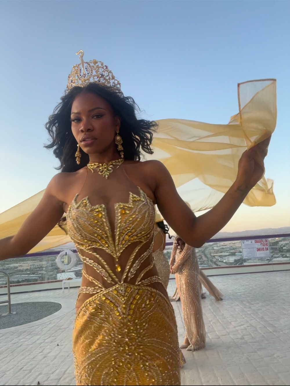 Gold Embellished Evening Gown - Gold
